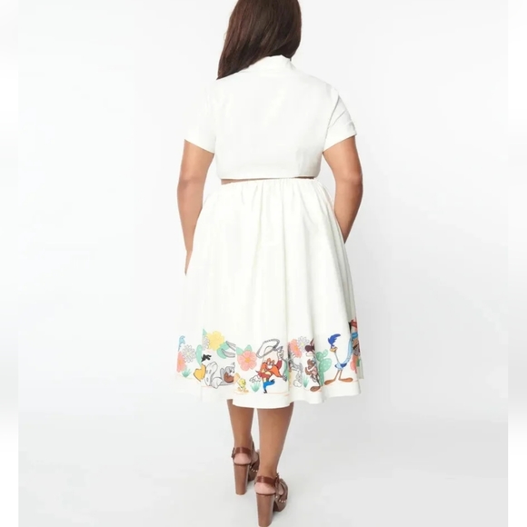 Unique Vintage Looney Tunes Character Border Print Swing Dress XL 14 T1 - Picture 4 of 15